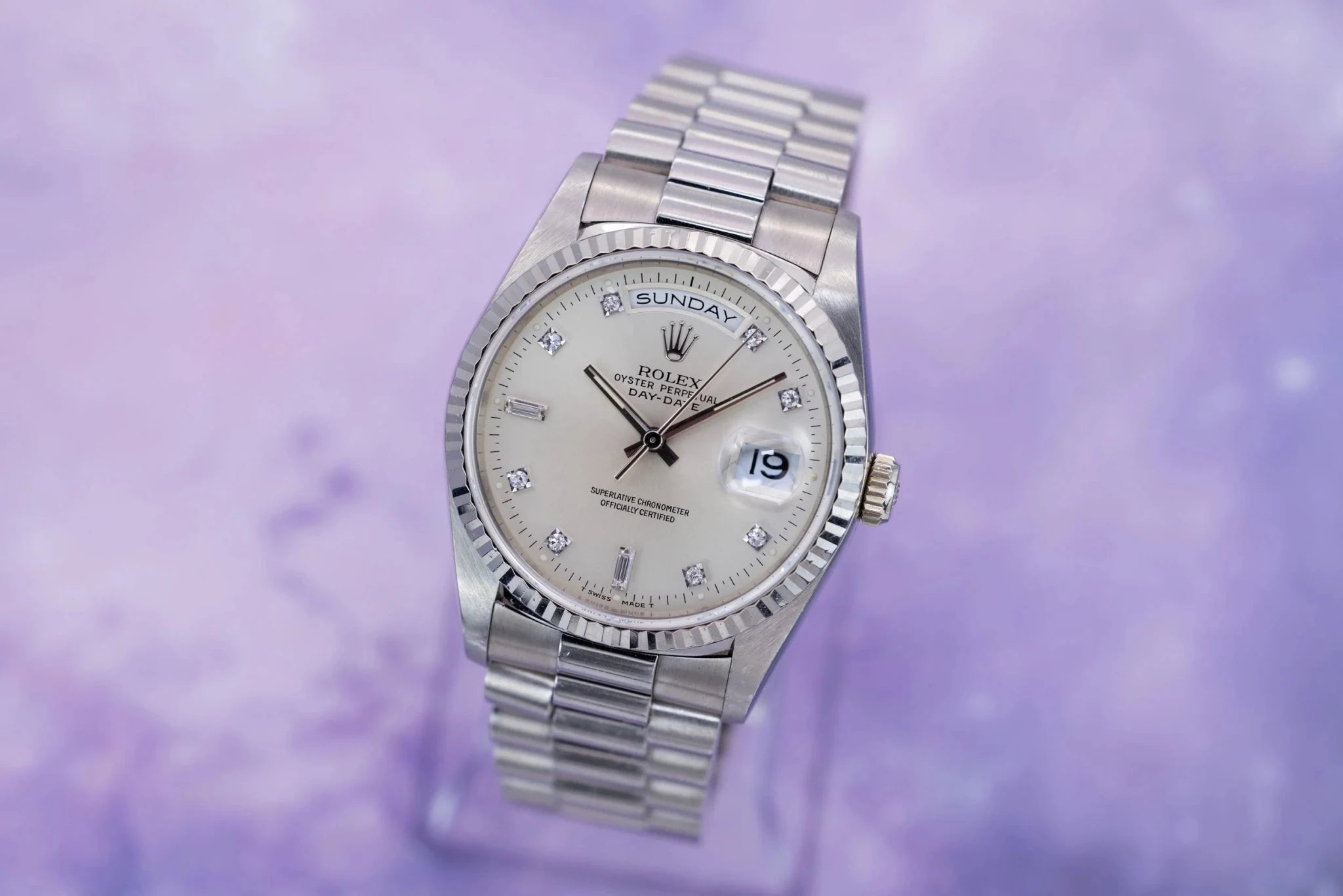 1995 Rolex Day-Date Ref. 18239 | Silver Diamond Dial - Sierra Time Co