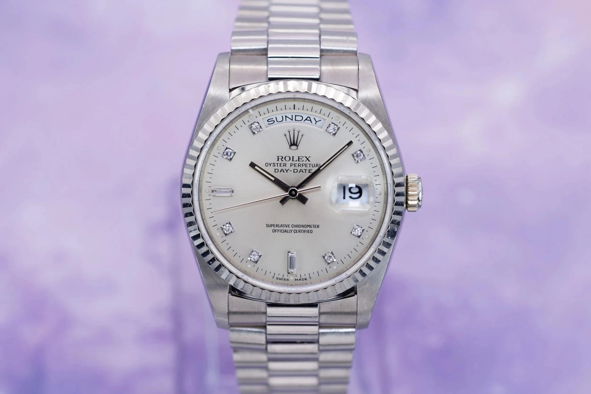 1995 Rolex Day-Date Ref. 18239 | Silver Diamond Dial - Sierra Time Co
