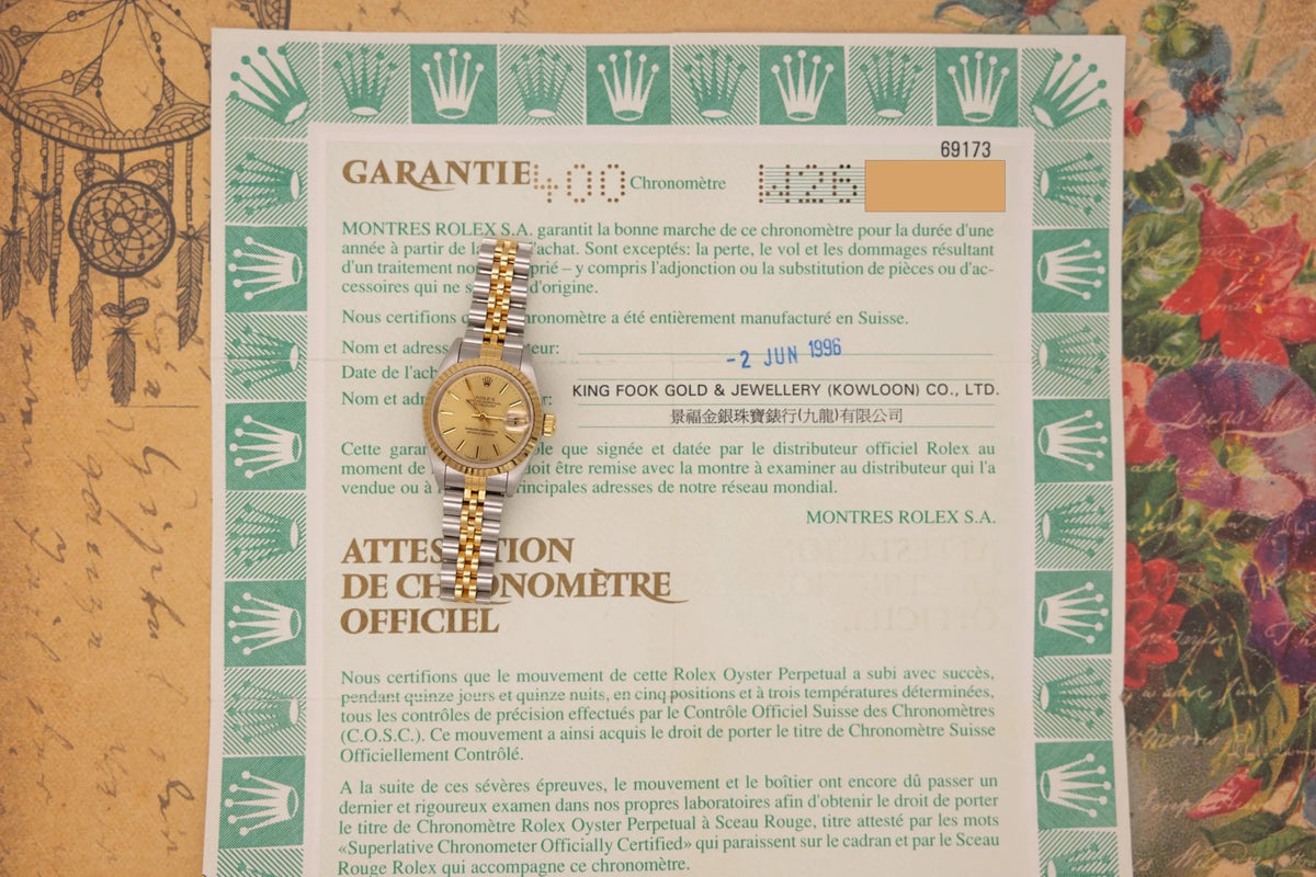 1995 Rolex Ladies Datejust Ref. 69173 | Champagne Dial | Papers - Sierra Time Co