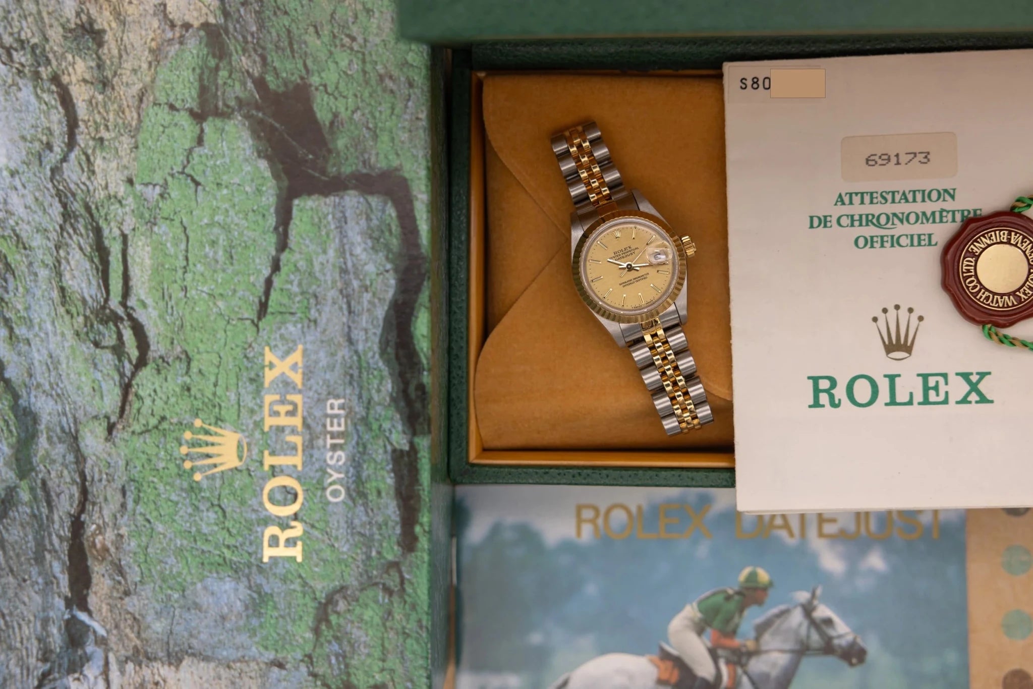1995 Rolex Ladies Datejust Ref. 69173 | Champagne Linen Dial | Box and Papers - Sierra Time Co