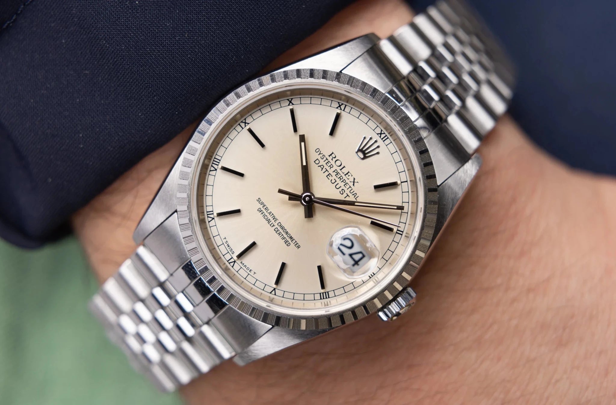 1996 Rolex Datejust Ref. 16220 | Silver Stick Dial | Mint Condition - Sierra Time Co
