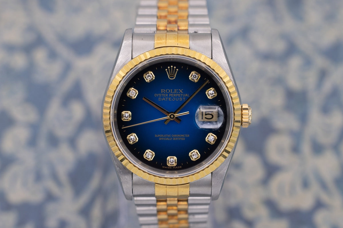 1996 Rolex Datejust Ref. 16233 | Blue Vignette Diamond Dial - Sierra Time Co
