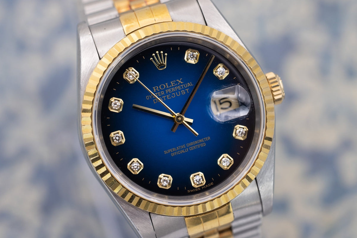 1996 Rolex Datejust Ref. 16233 | Blue Vignette Diamond Dial - Sierra Time Co