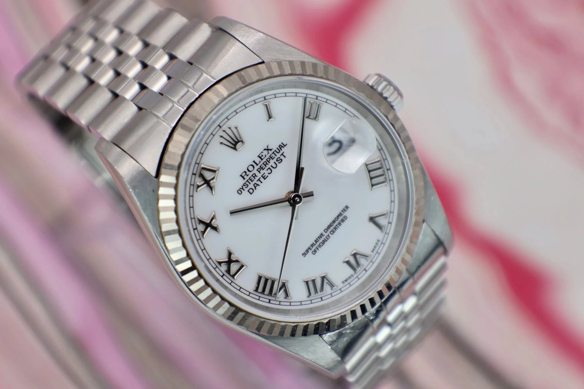 1996 Rolex Datejust Ref. 16234 | White Roman Dial | Box and Papers - Sierra Time Co