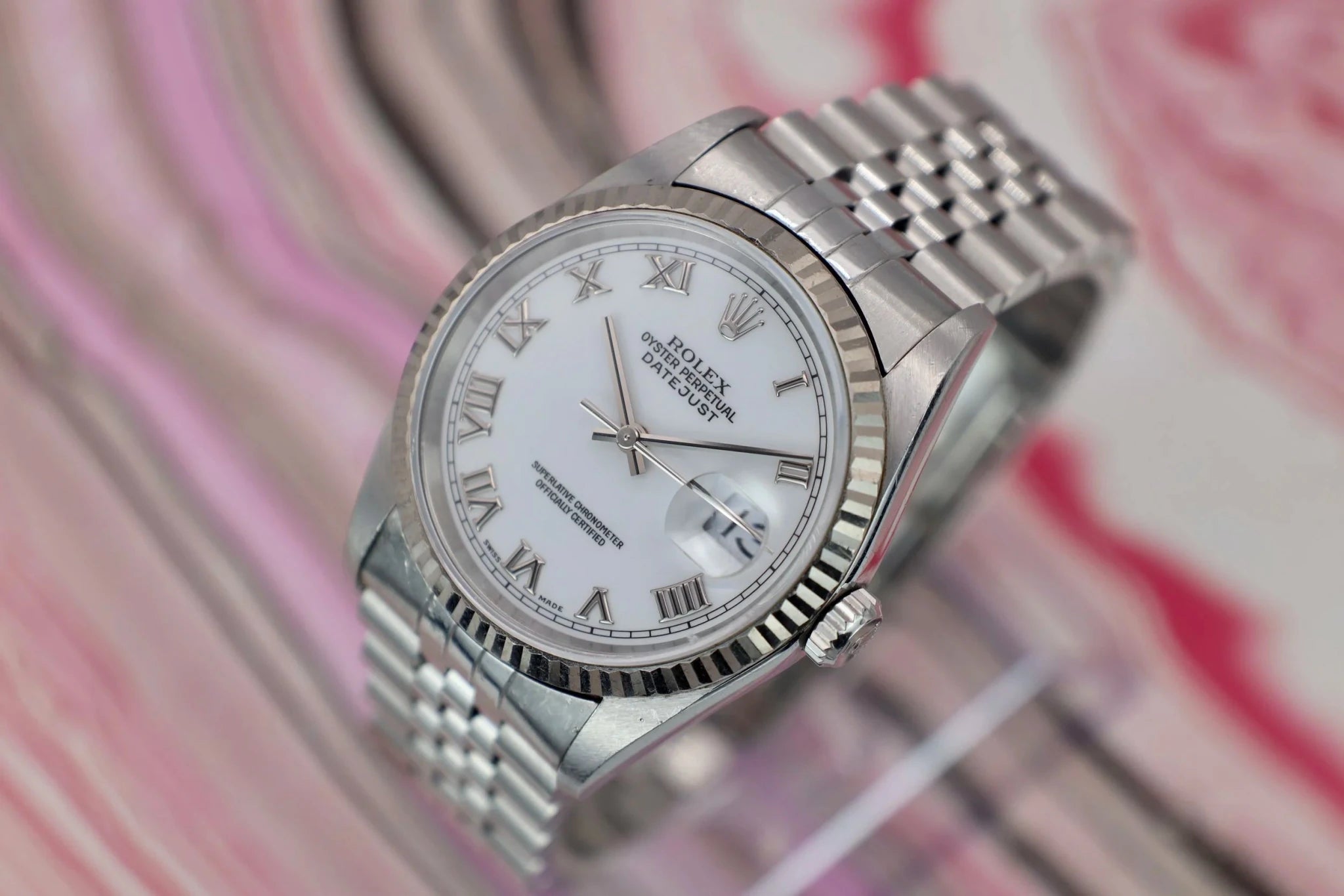 1996 Rolex Datejust Ref. 16234 | White Roman Dial | Box and Papers - Sierra Time Co