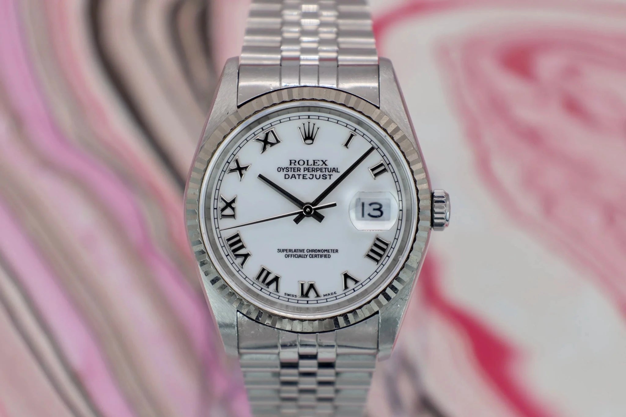 1996 Rolex Datejust Ref. 16234 | White Roman Dial | Box and Papers - Sierra Time Co