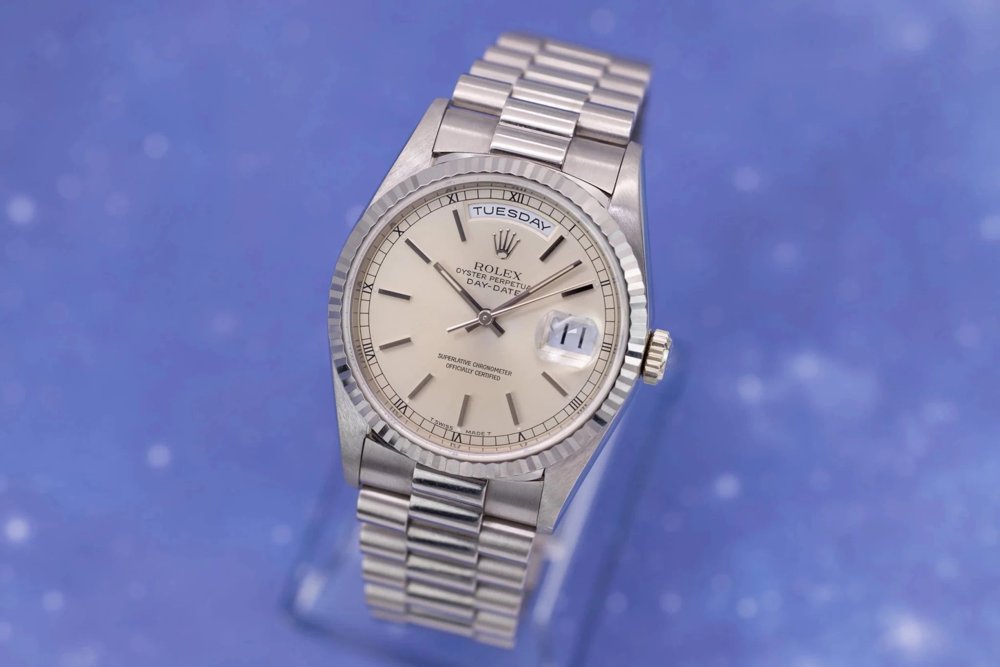 1996 Rolex Day-Date Ref. 18239 | Silver Dial | Box and Papers - Sierra Time Co