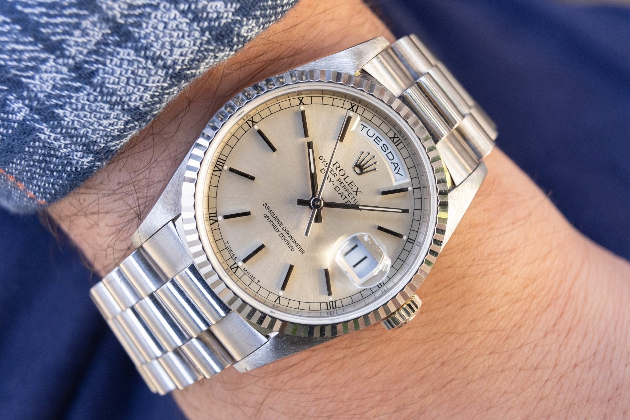 1996 Rolex Day-Date Ref. 18239 | Silver Dial | Box and Papers - Sierra Time Co