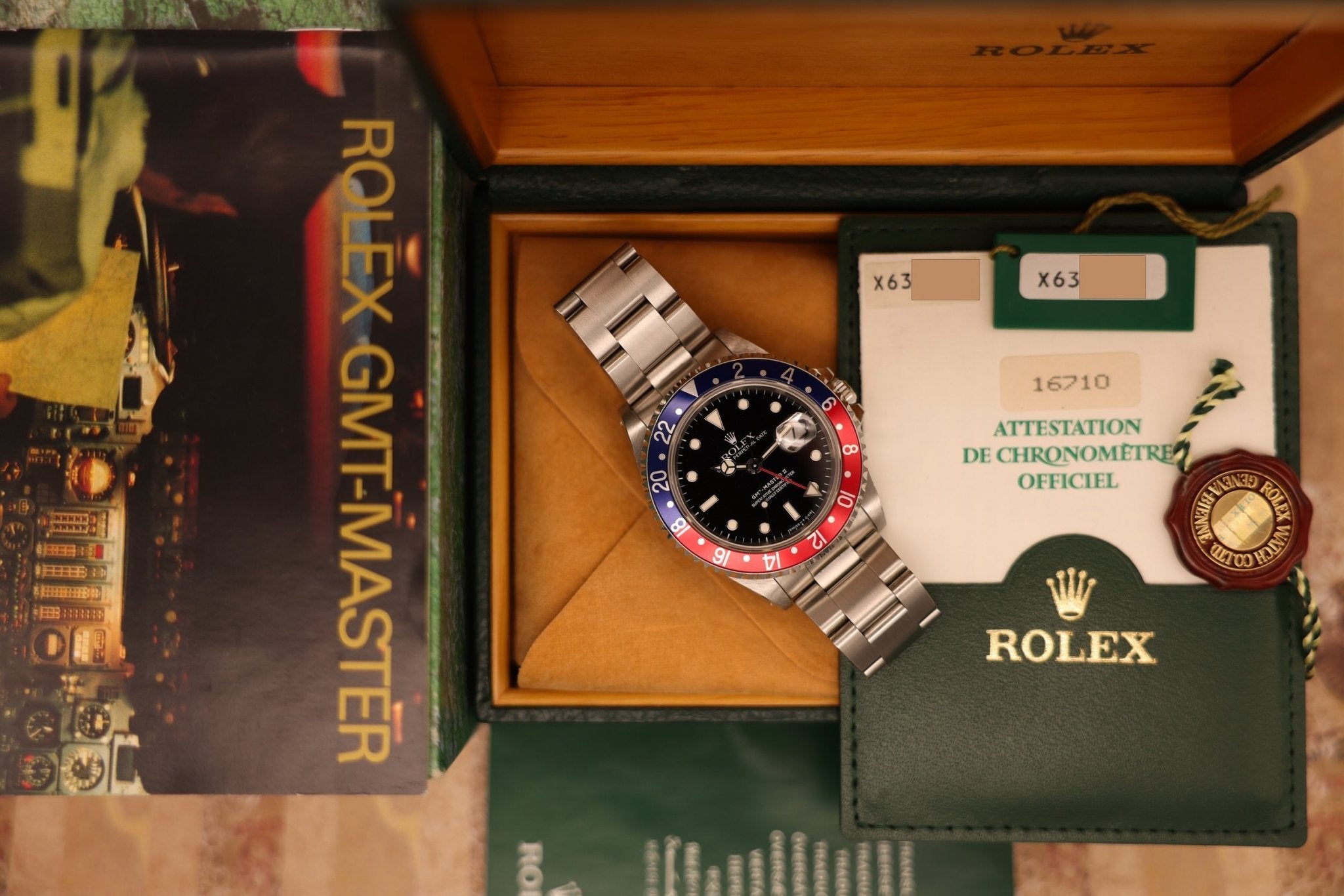 1996 Rolex GMT Master II Ref. 16710 Pepsi | Creamy Patina | Box and Papers - Sierra Time Co
