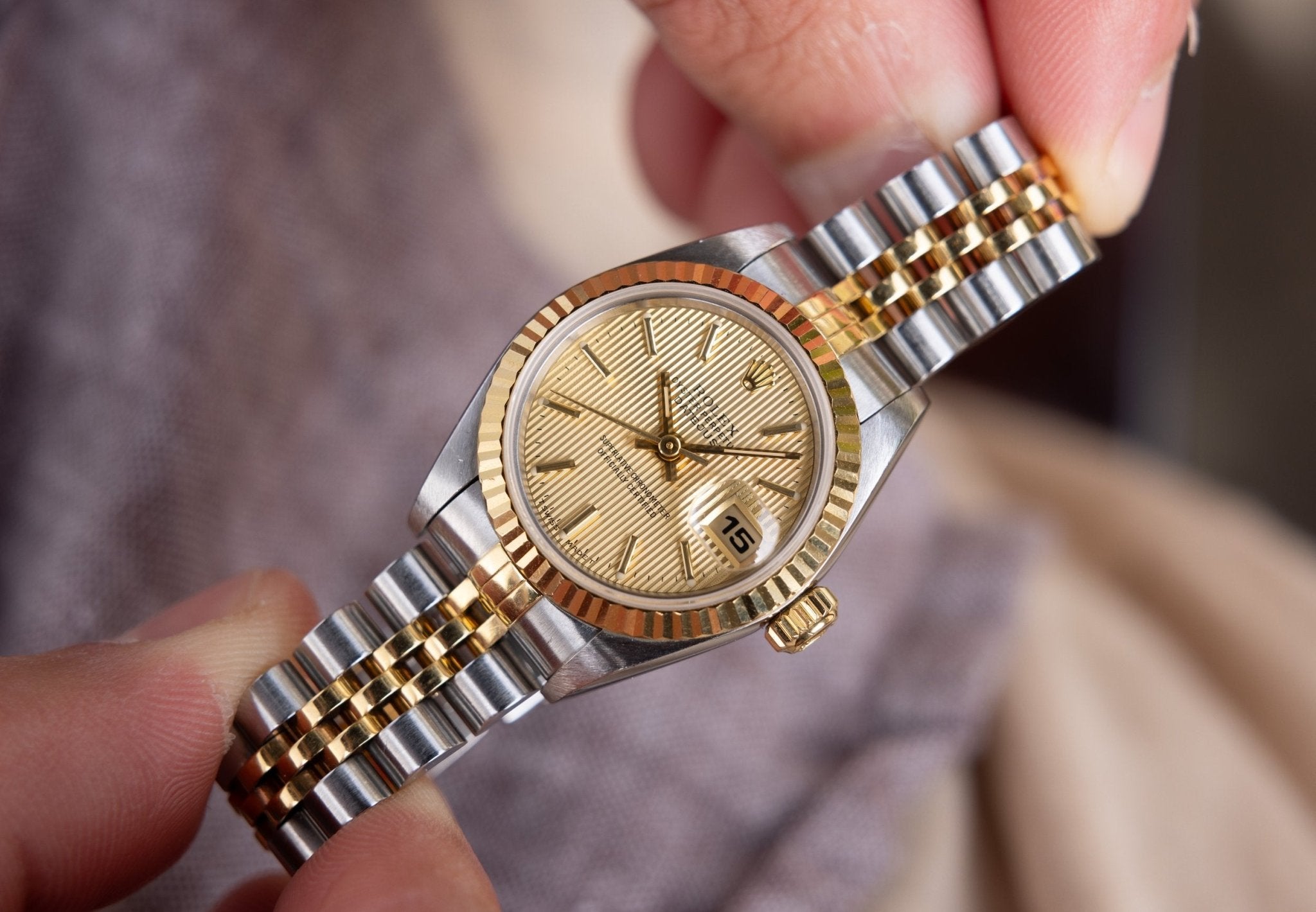 1996 Rolex Ladies Datejust Ref. 69173 | Champagne Tapestry Dial - Sierra Time Co