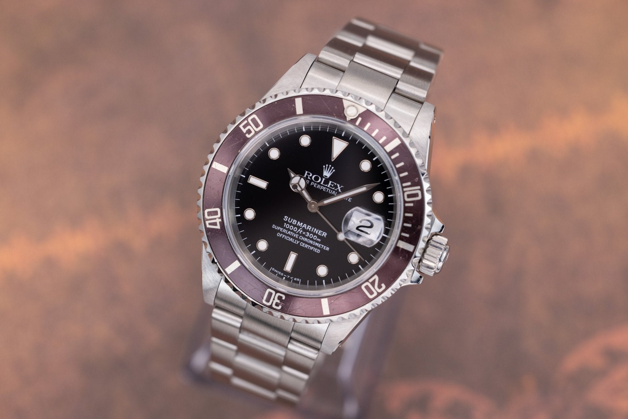 1996 Rolex Submariner Date Ref. 16610 | Burgundy Bezel | Box and Papers - Sierra Time Co