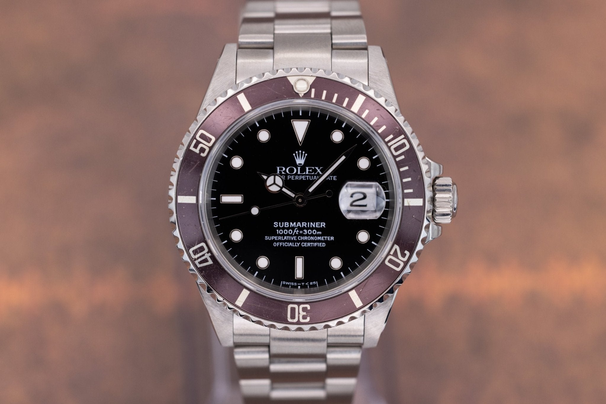 1996 Rolex Submariner Date Ref. 16610 | Burgundy Bezel | Box and Papers - Sierra Time Co