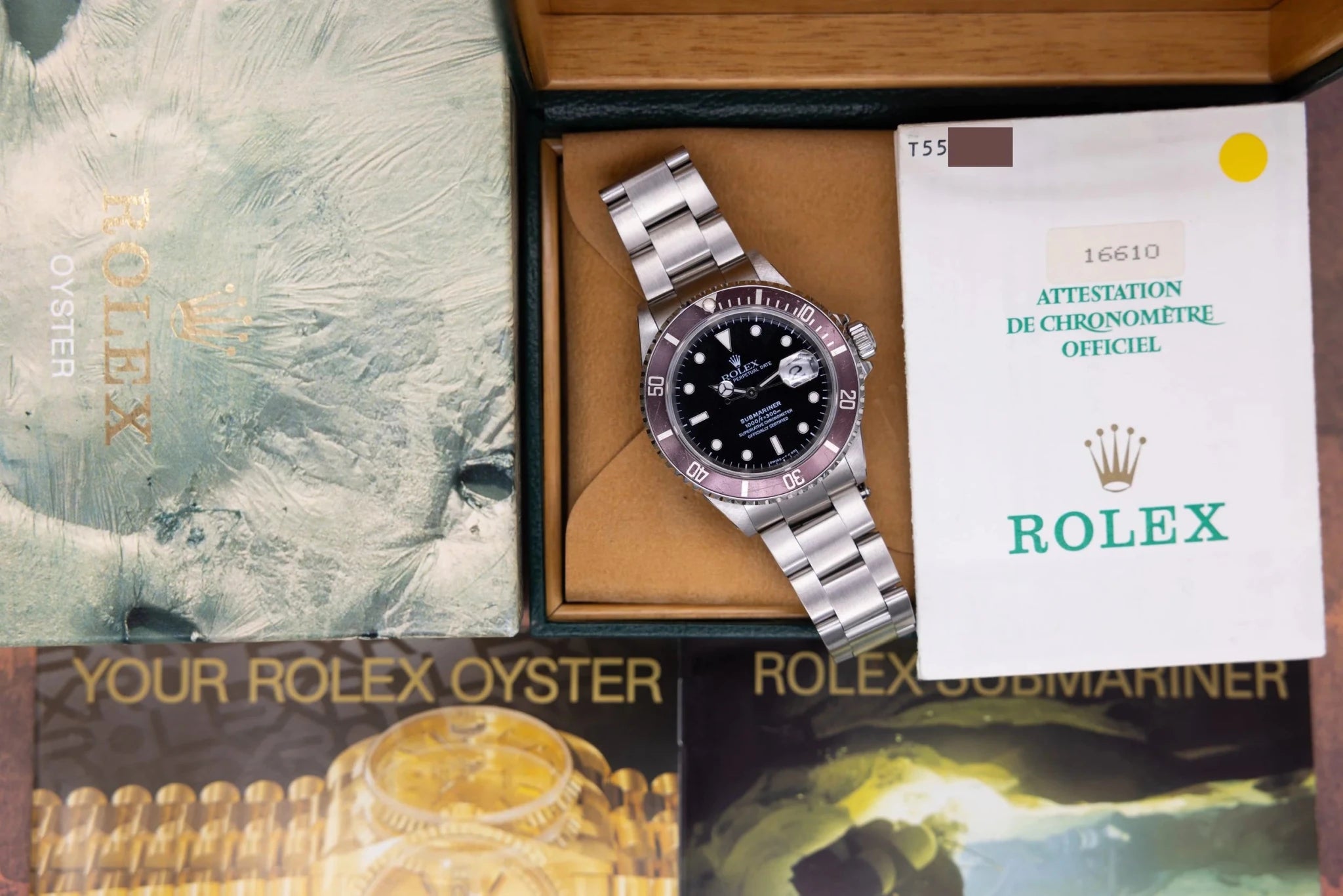 1996 Rolex Submariner Date Ref. 16610 | Burgundy Bezel | Box and Papers - Sierra Time Co