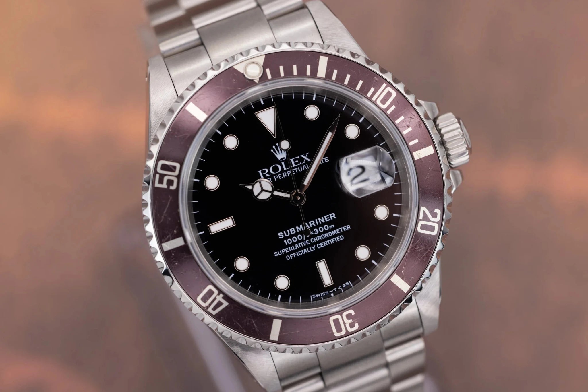 1996 Rolex Submariner Date Ref. 16610 | Burgundy Bezel | Box and Papers - Sierra Time Co