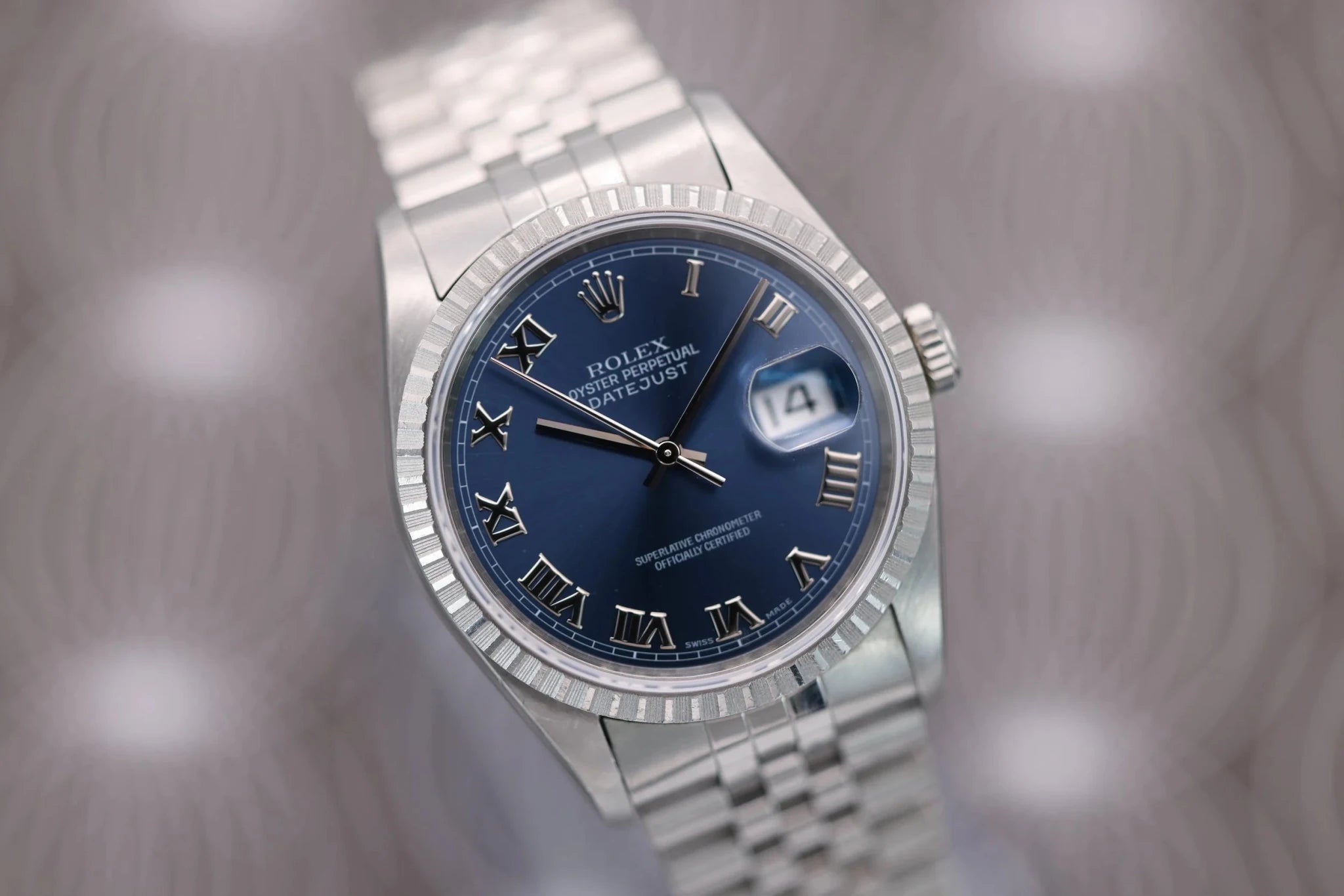 1997 Rolex Datejust Ref. 16220 | Blue Roman Numeral Dial | Box and Papers - Sierra Time Co