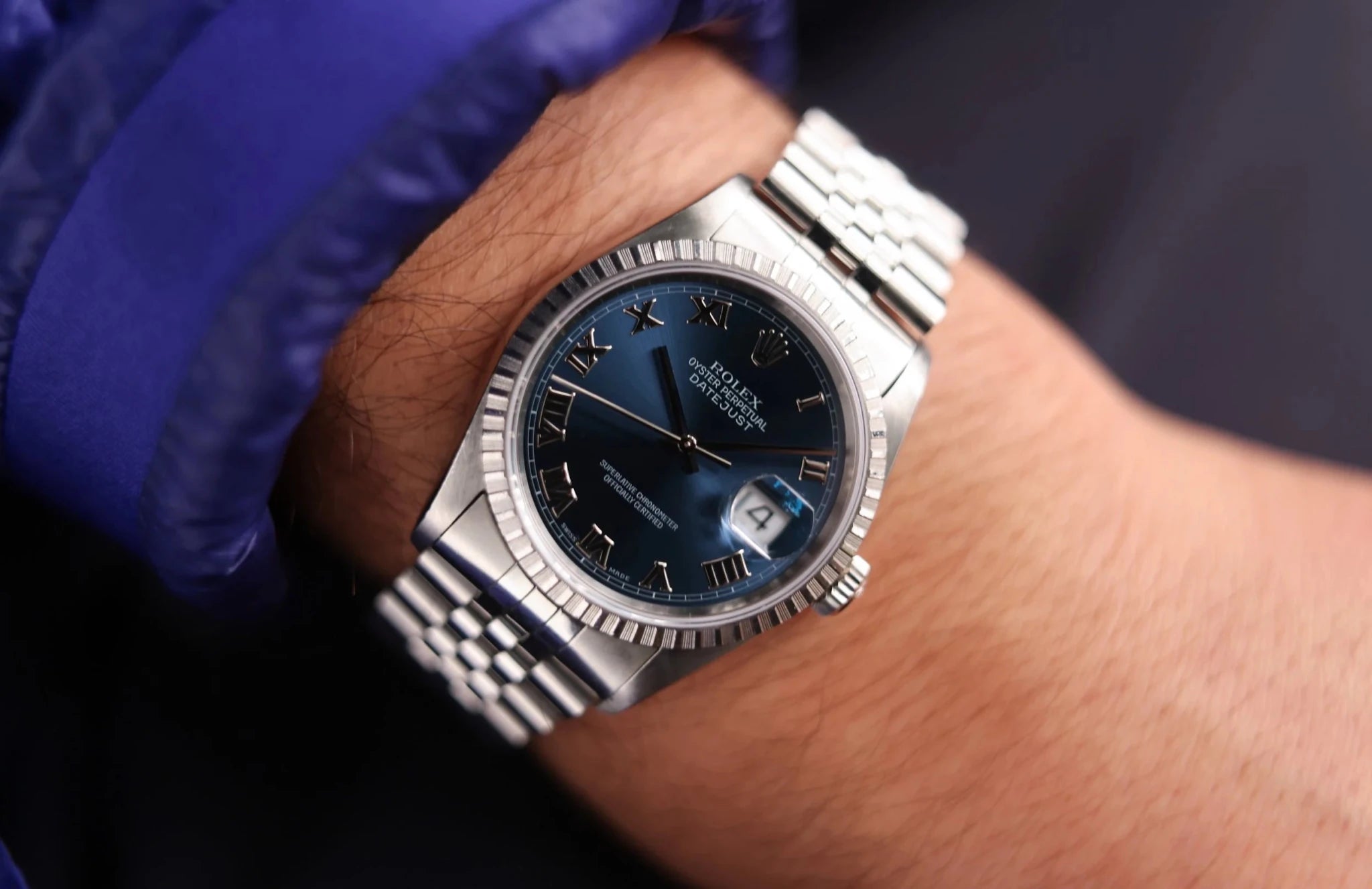 1997 Rolex Datejust Ref. 16220 | Blue Roman Numeral Dial | Box and Papers - Sierra Time Co