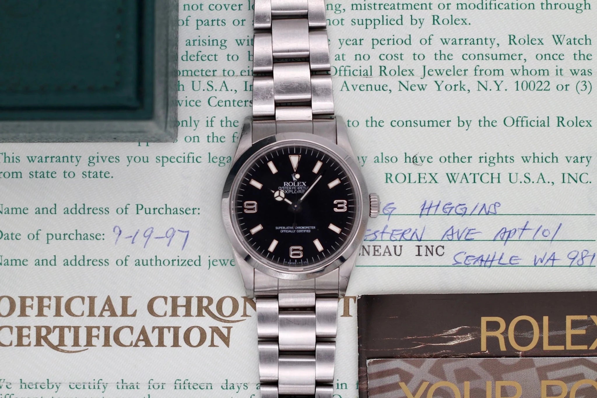 1997 Rolex Explorer l Ref. 14270 | Box and Papers - Sierra Time Co