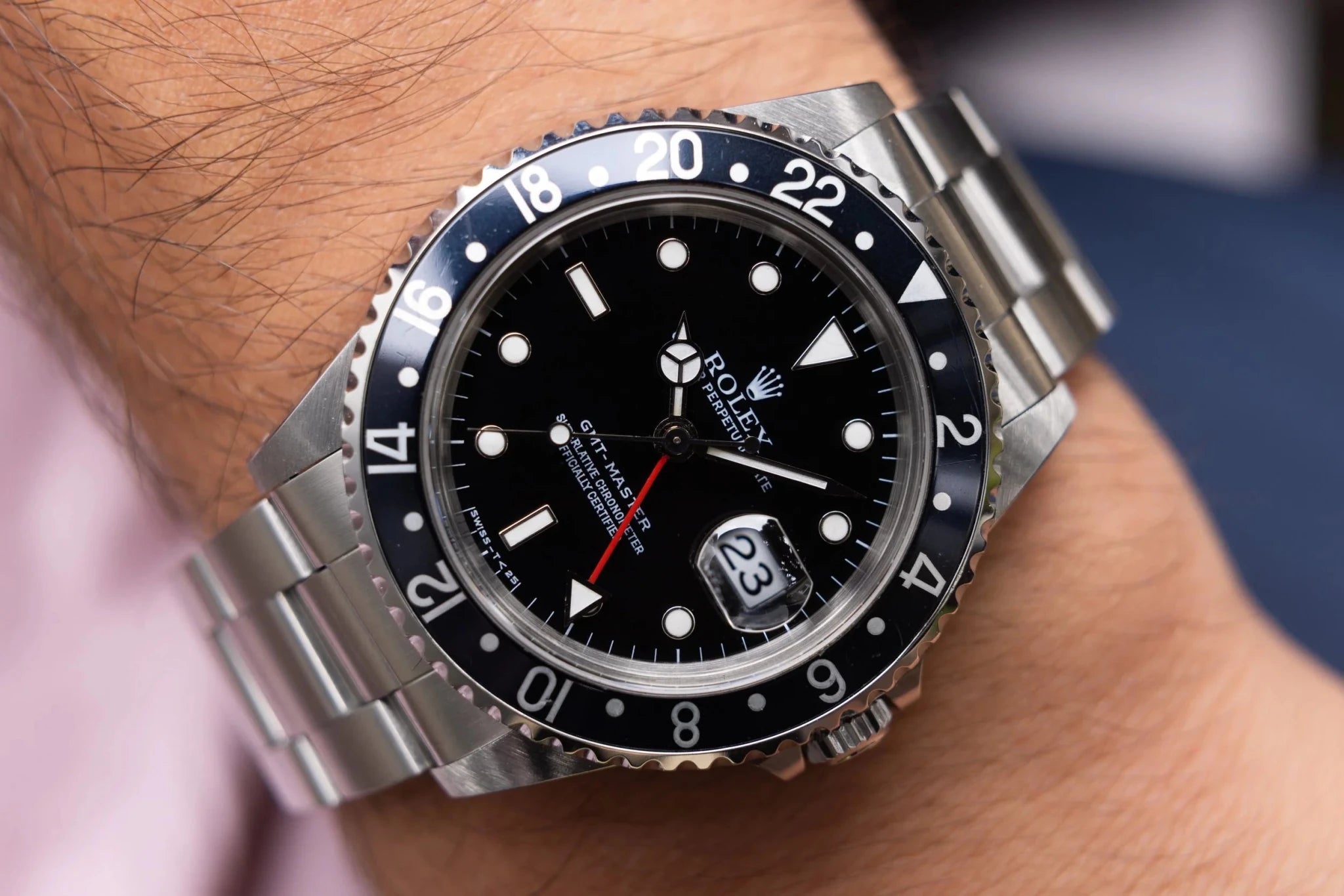 1997 Rolex GMT Master Ref. 16700 | Tritium Dial | Navy Blue Insert - Sierra Time Co