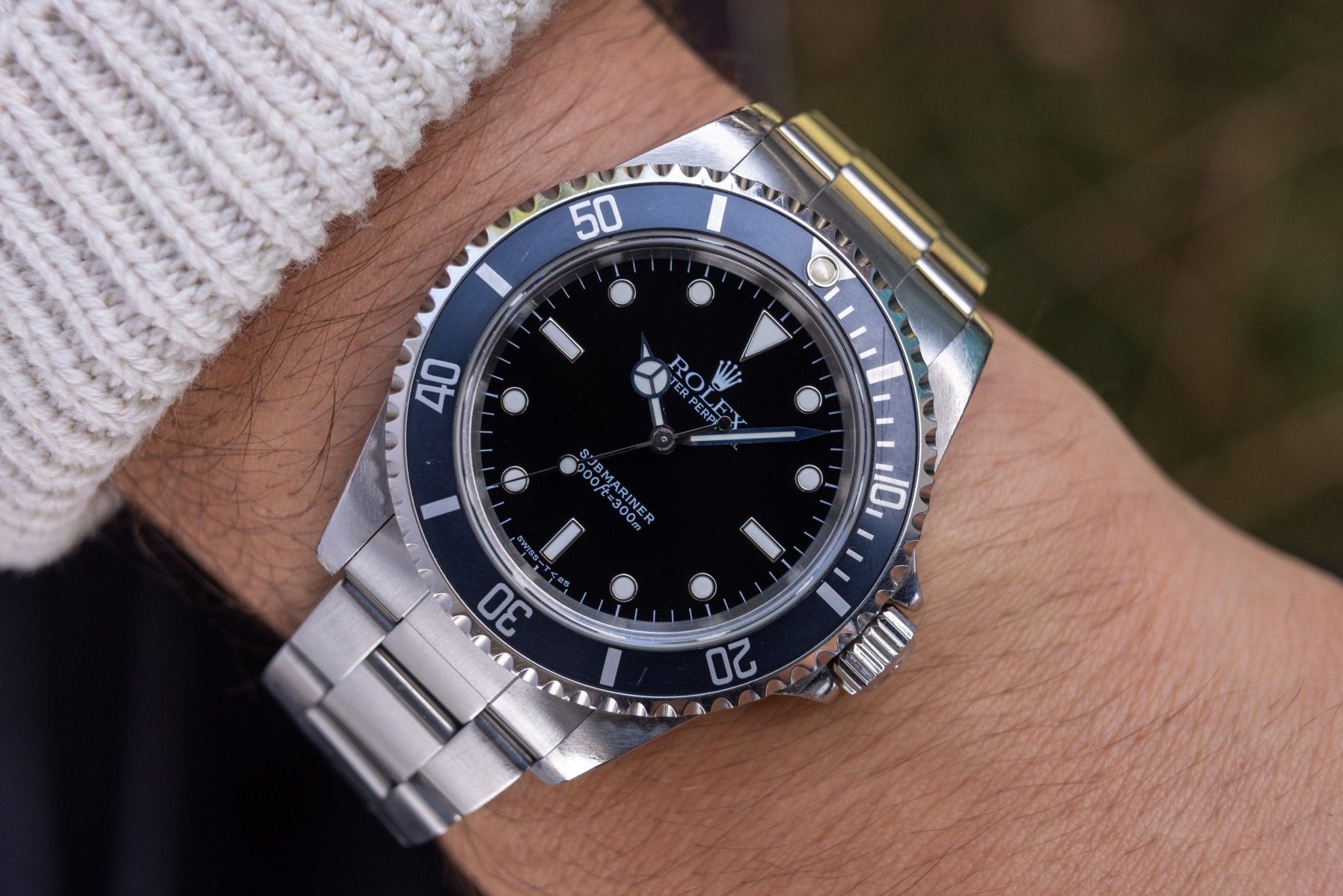 1997 Rolex Submariner Ref. 14060 | Tritium Dial | Navy Blue Bezel | Box and Papers - Sierra Time Co