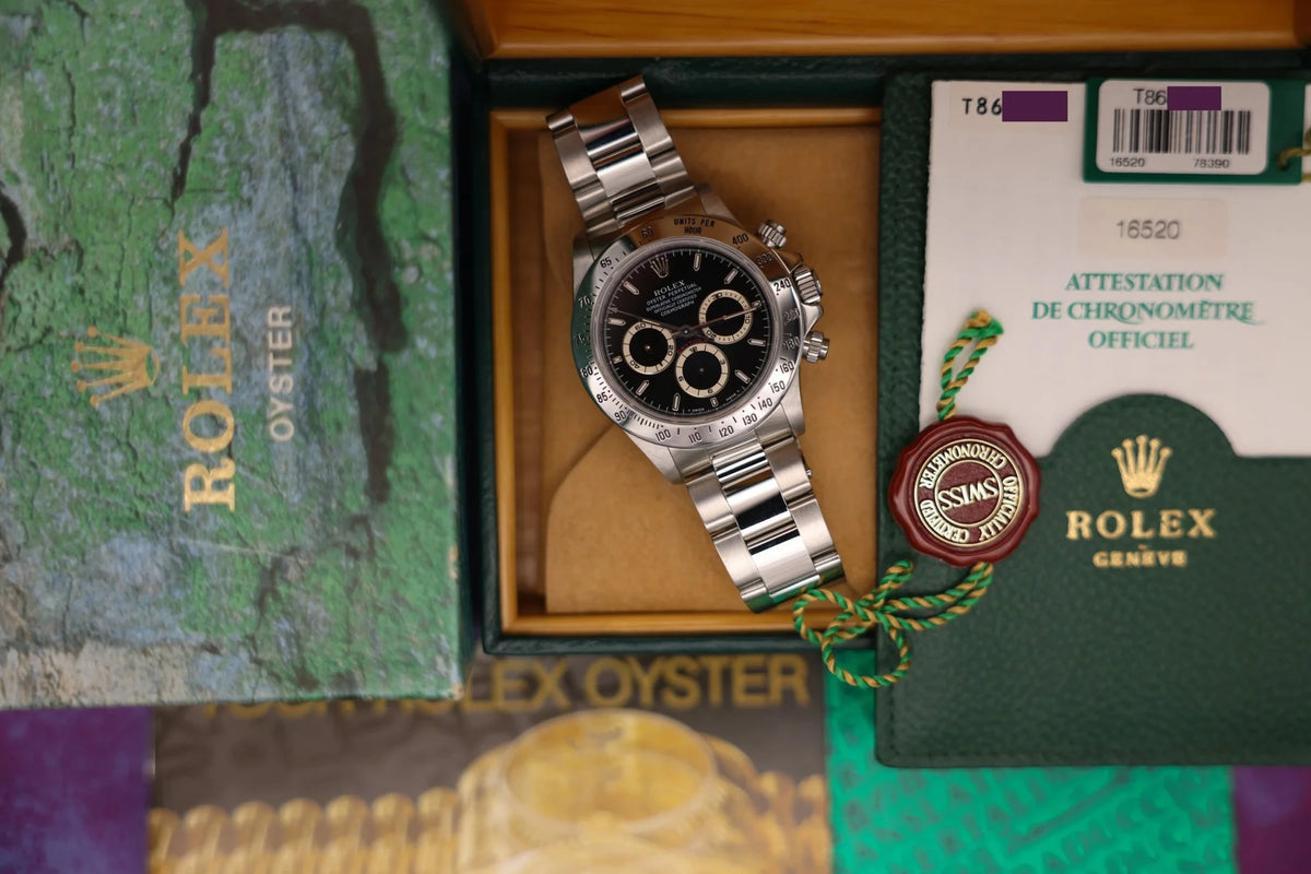 1997 Rolex Zenith Daytona Ref. 16520 Black Dial | Box and Papers - Sierra Time Co