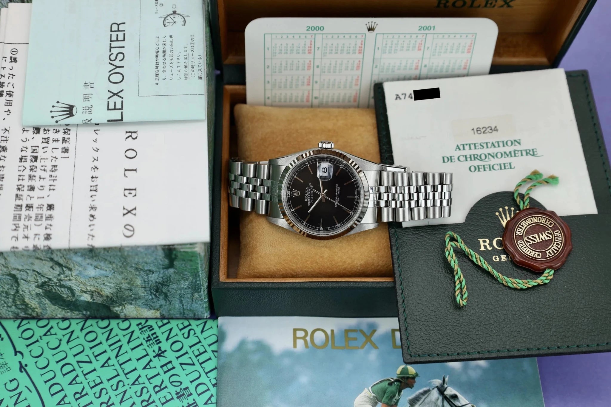 1999 Rolex Datejust Ref. 16234 Black Dial | Box and Papers - Sierra Time Co