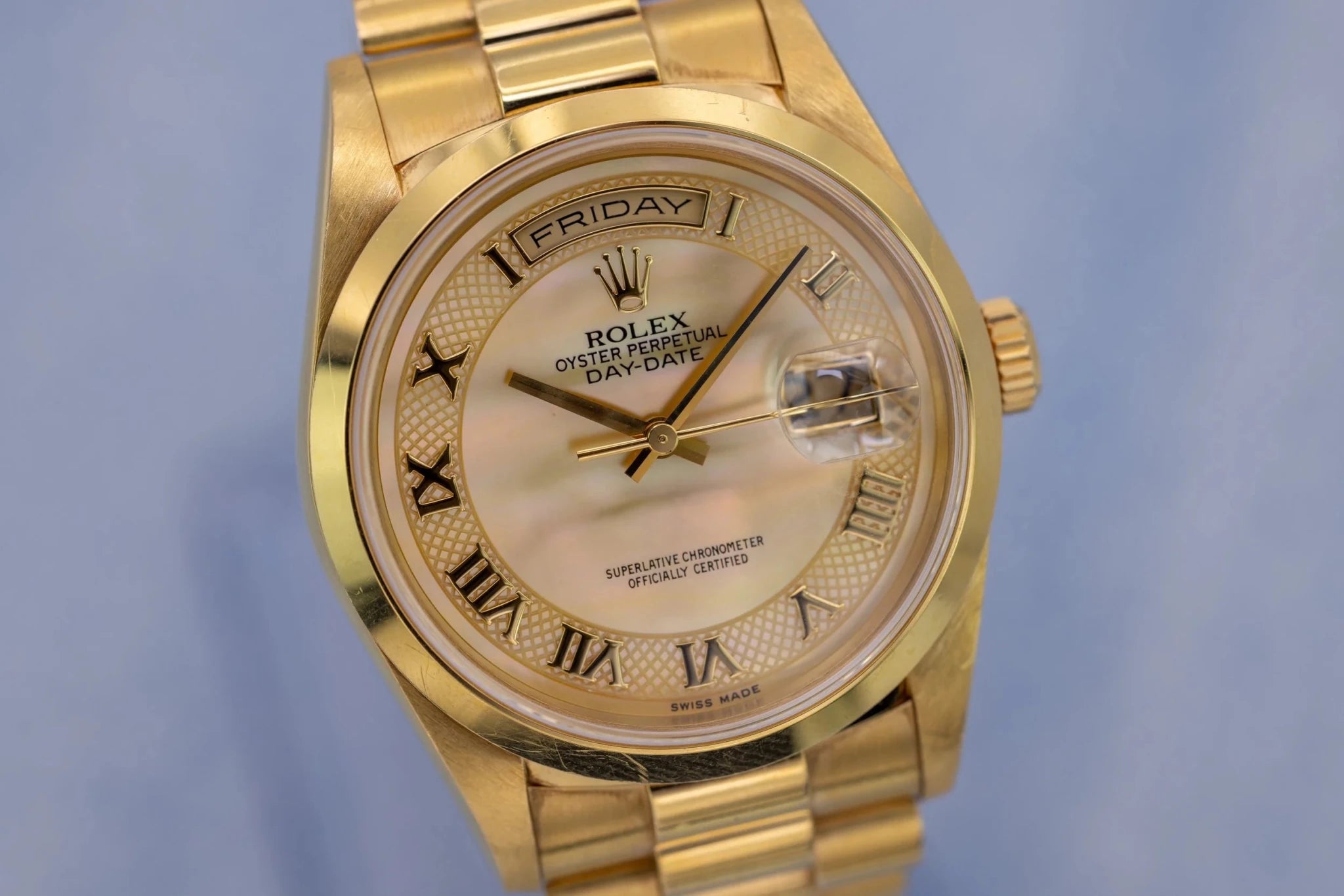 1999 Rolex Day-Date Ref. 18208 | Mother of Pearl Myriad Dial | 18K YG - Sierra Time Co