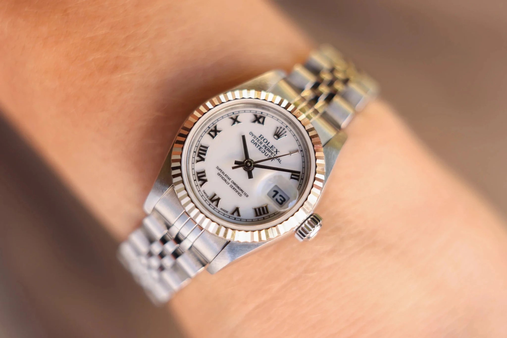 1999 Rolex Ladies Datejust Ref. 79174 | White Roman Dial | Box and Papers - Sierra Time Co