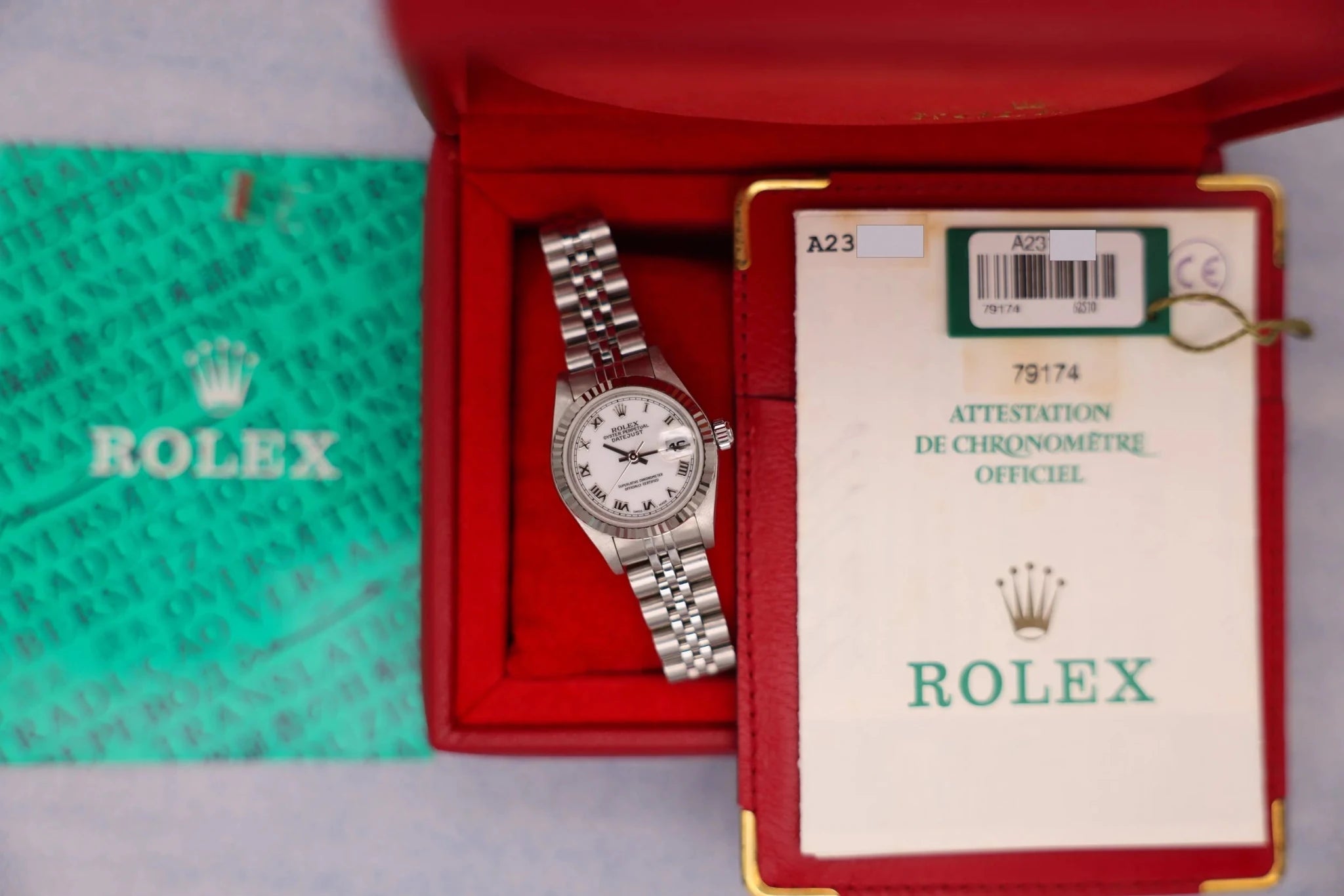 1999 Rolex Ladies Datejust Ref. 79174 | White Roman Dial | Box and Papers - Sierra Time Co