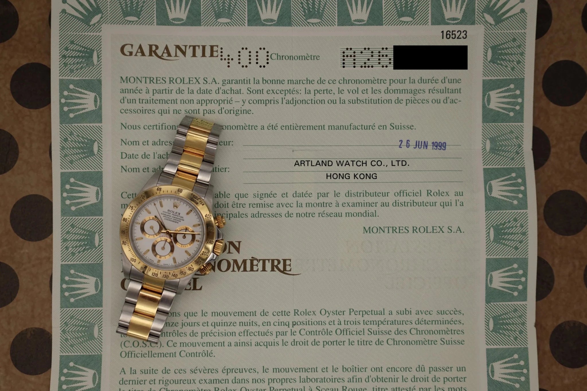 1999 Rolex Zenith Daytona Ref. 16523 | White Dial | Papers - Sierra Time Co