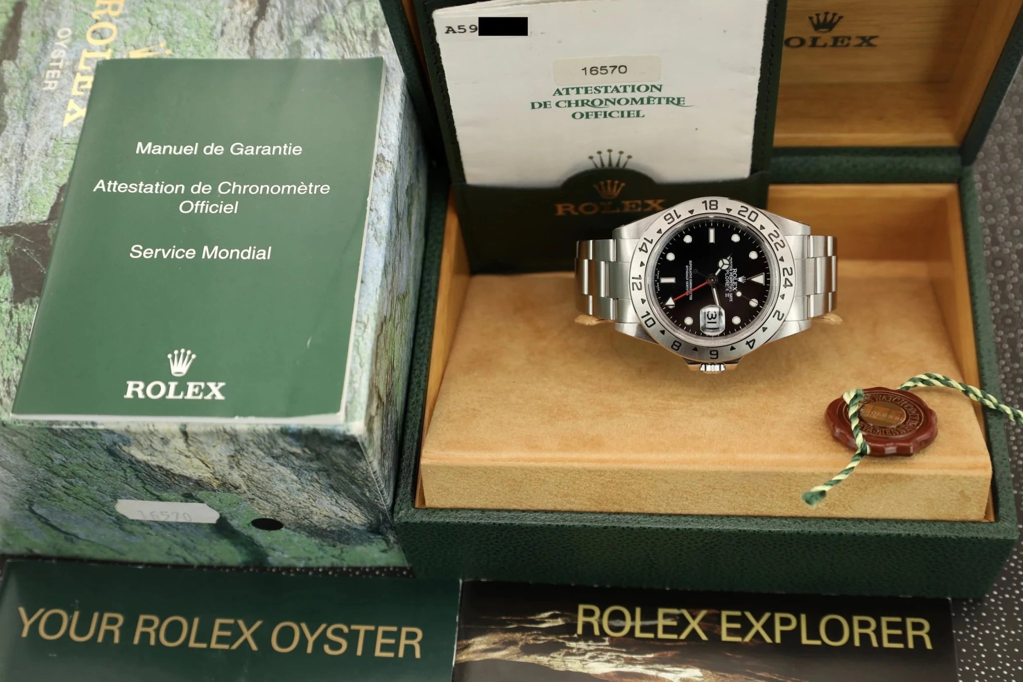 2000 Rolex Explorer II Ref. 16570 | Black Dial | Box and Papers - Sierra Time Co