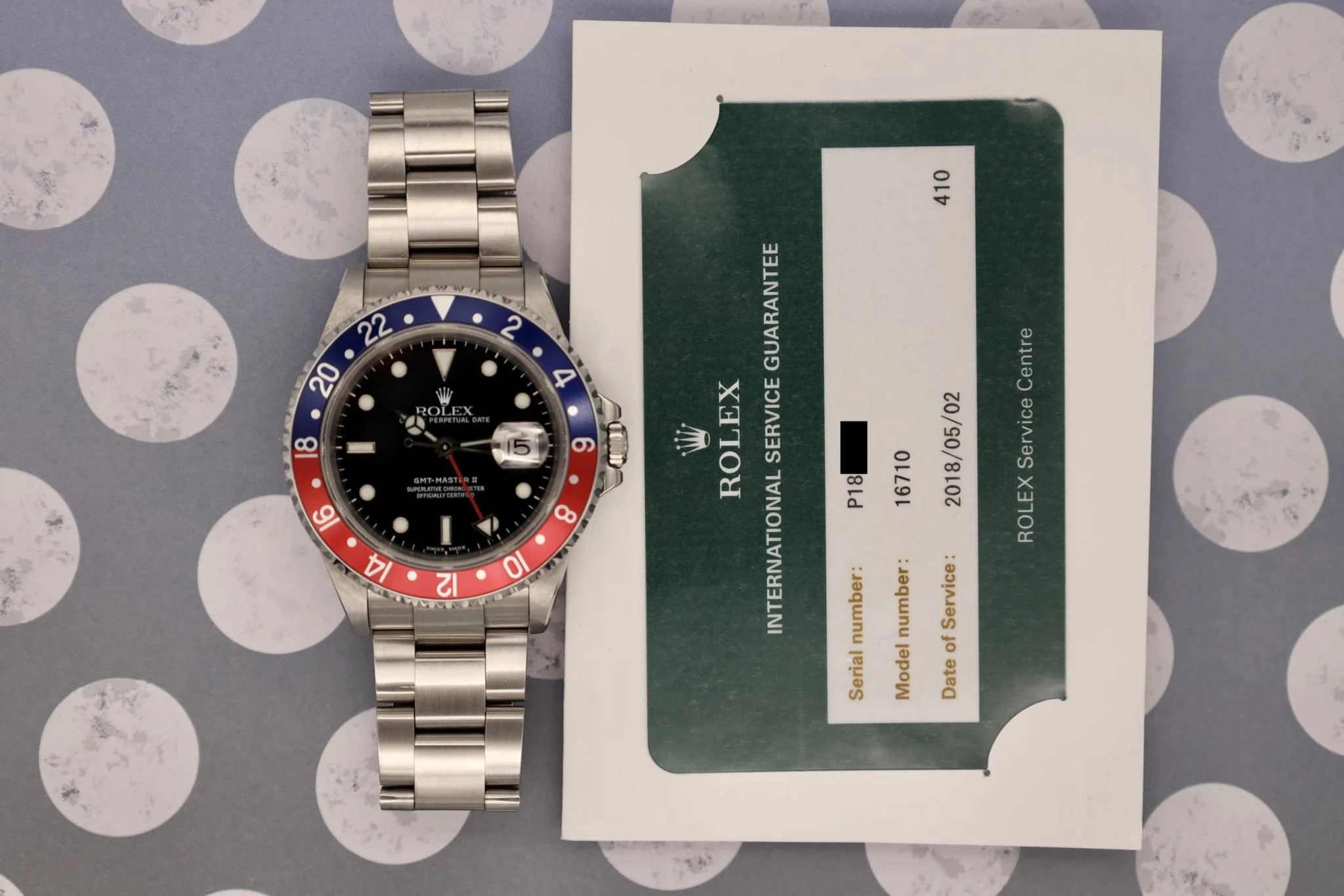 2000 Rolex GMT Master II Ref. 16710 Pepsi | 2018 Rolex Service Card - Sierra Time Co