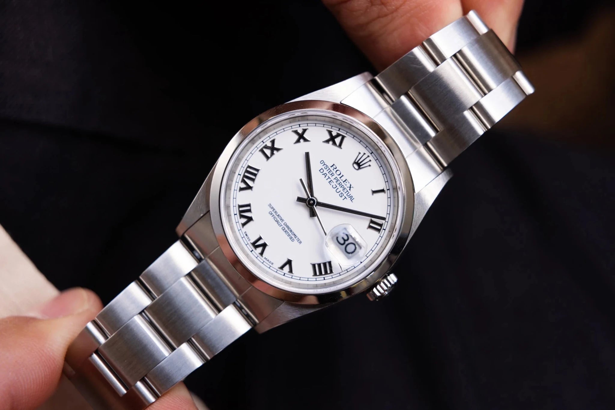 2001 Rolex Datejust Ref. 16200 | New Old Stock | White Roman Numeral Dial | Box and Papers - Sierra Time Co
