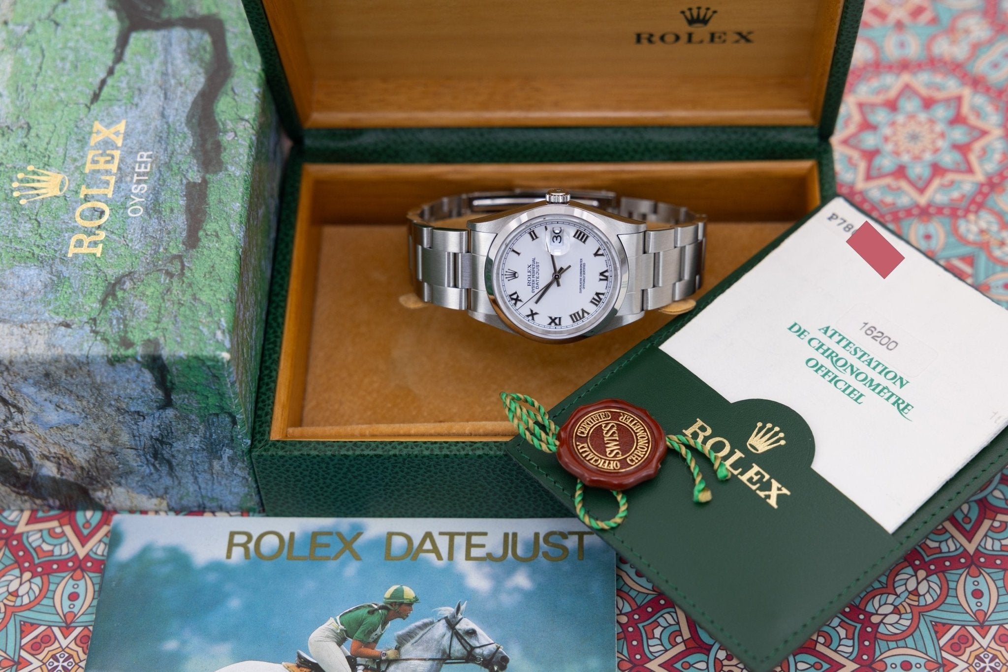2001 Rolex Datejust Ref. 16200 | New Old Stock | White Roman Numeral Dial | Box and Papers - Sierra Time Co