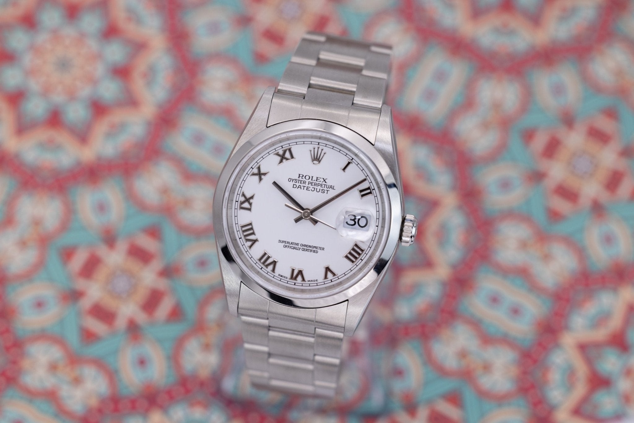 2001 Rolex Datejust Ref. 16200 | New Old Stock | White Roman Numeral Dial | Box and Papers - Sierra Time Co