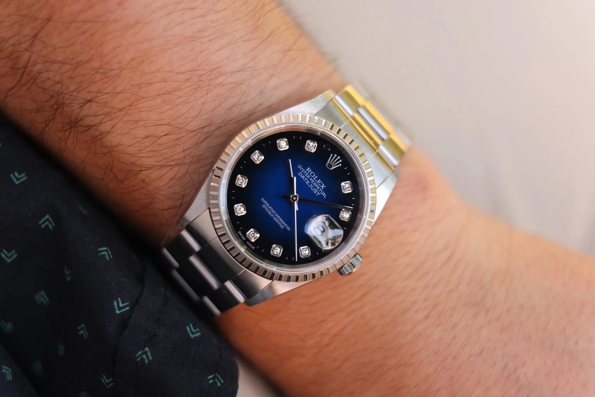 2002 Rolex Datejust Ref. 16220 | Blue Vignette Diamond Dial - Sierra Time Co