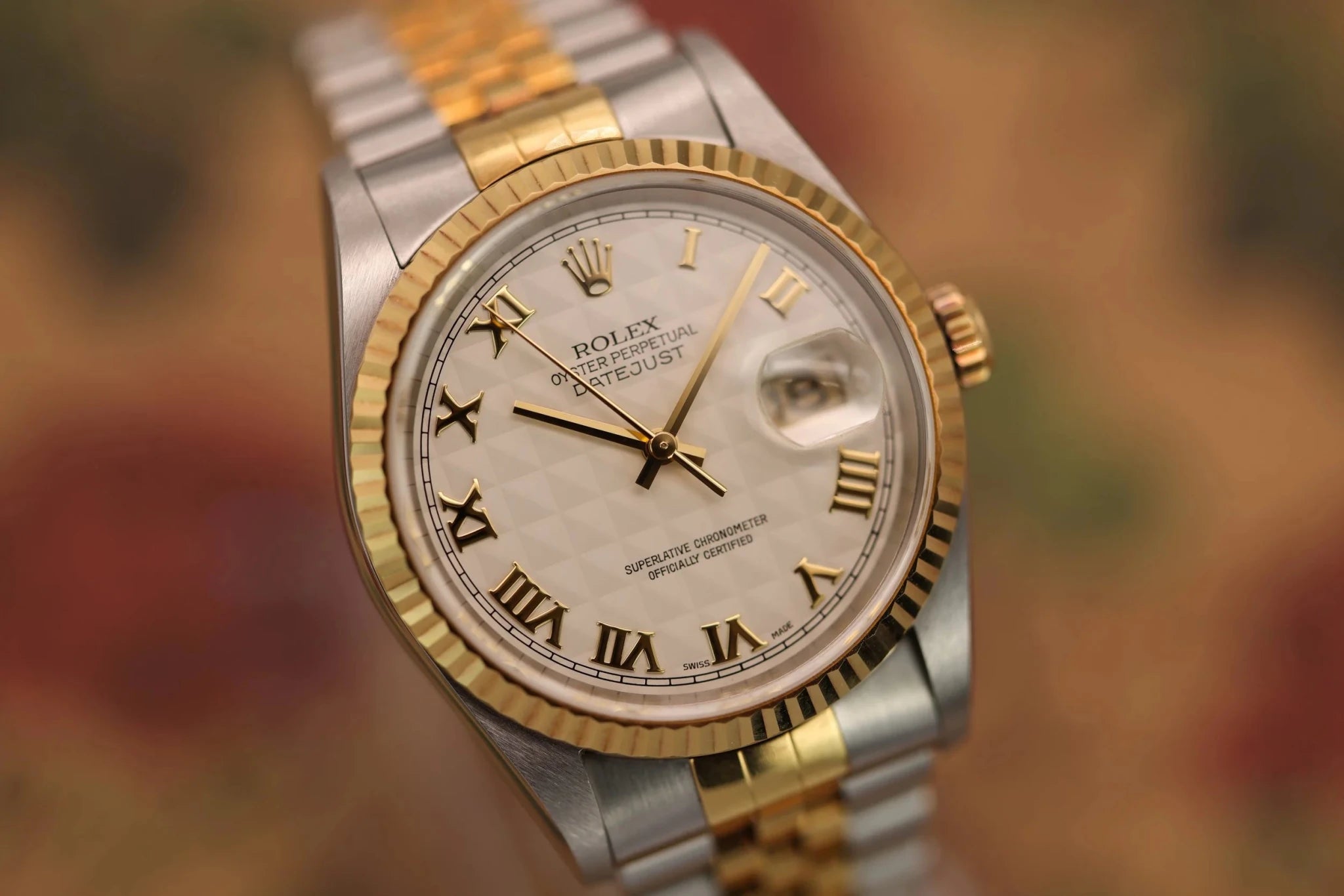 2002 Rolex Datejust Ref. 16233 | Cream Pyramid Dial | Box and Papers - Sierra Time Co