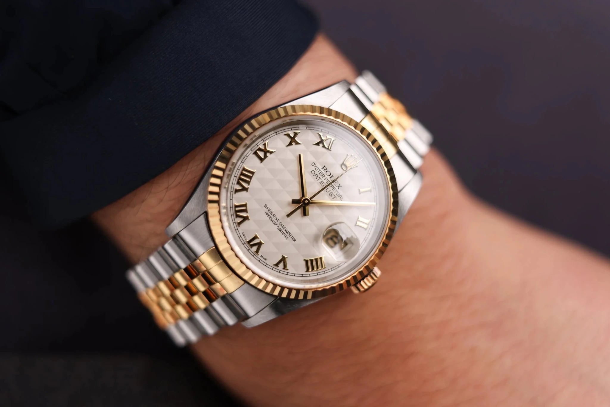 2002 Rolex Datejust Ref. 16233 | Cream Pyramid Dial | Box and Papers - Sierra Time Co