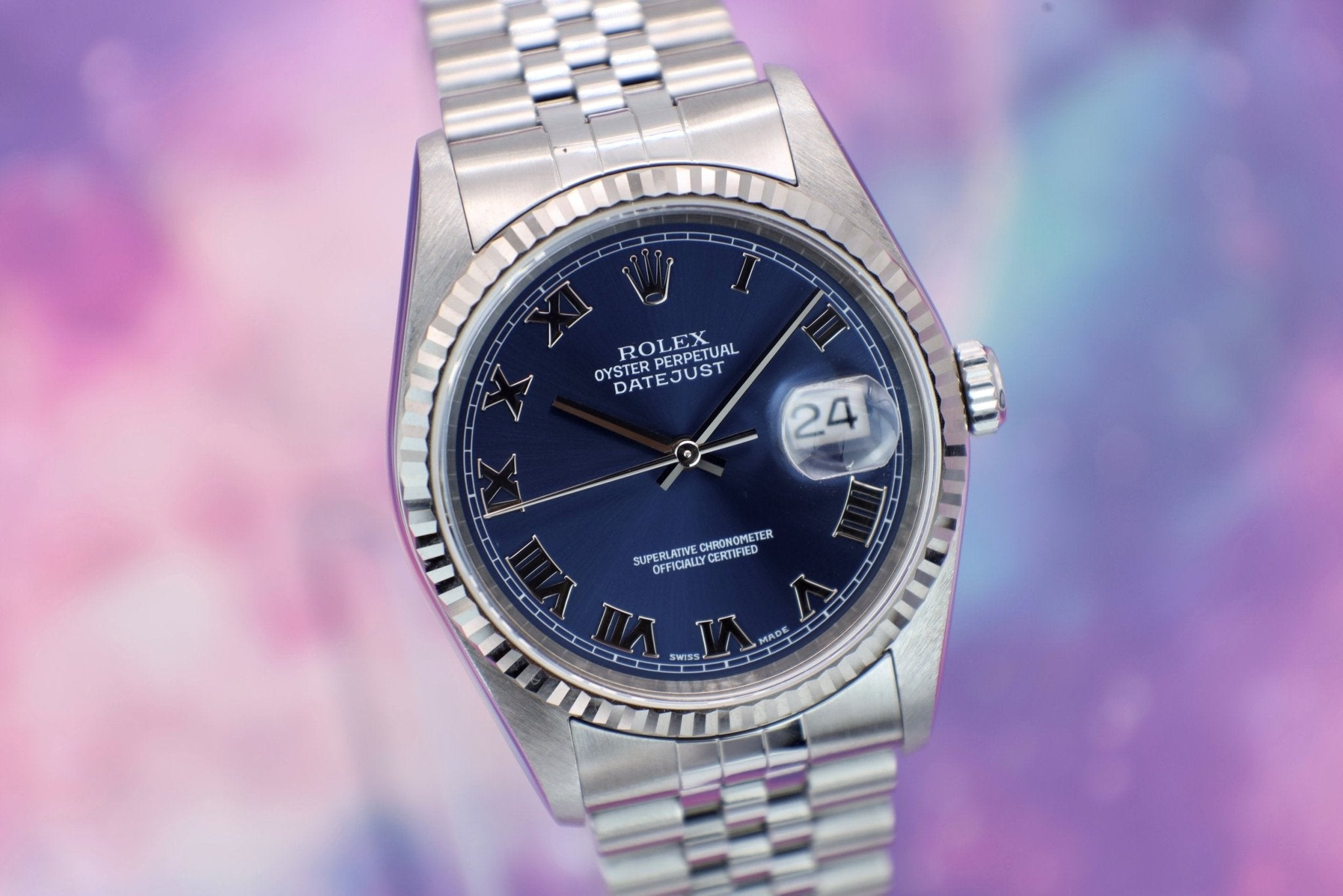 2002 Rolex Datejust Ref. 16234 | Blue Roman Dial | Box and Papers - Sierra Time Co