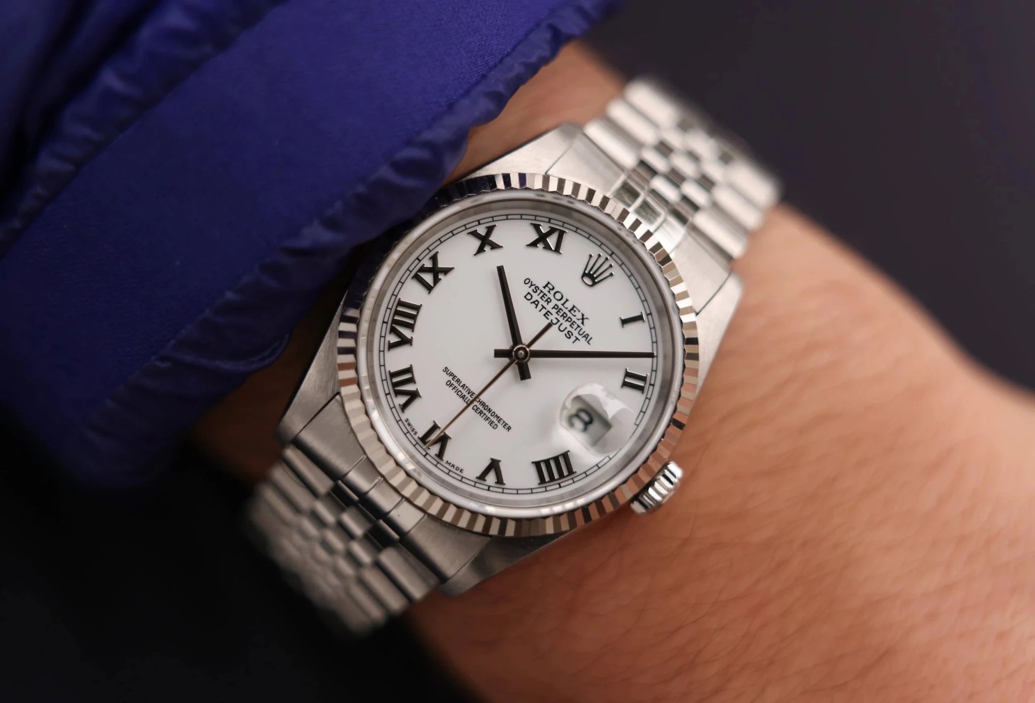 2002 Rolex Datejust Ref. 16234 | White Roman Dial - Sierra Time Co