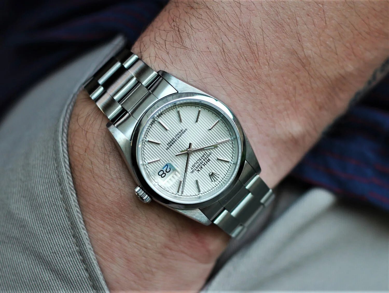 2004 Rolex Datejust Ref. 16200 Silver Tapestry Dial with 2019 RSC Card - Sierra Time Co
