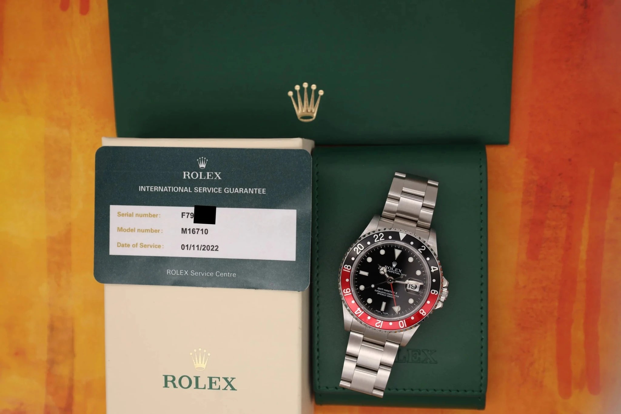 2004 Rolex GMT Master II Ref. 16710 Coke | 2022 RSC Card - Sierra Time Co