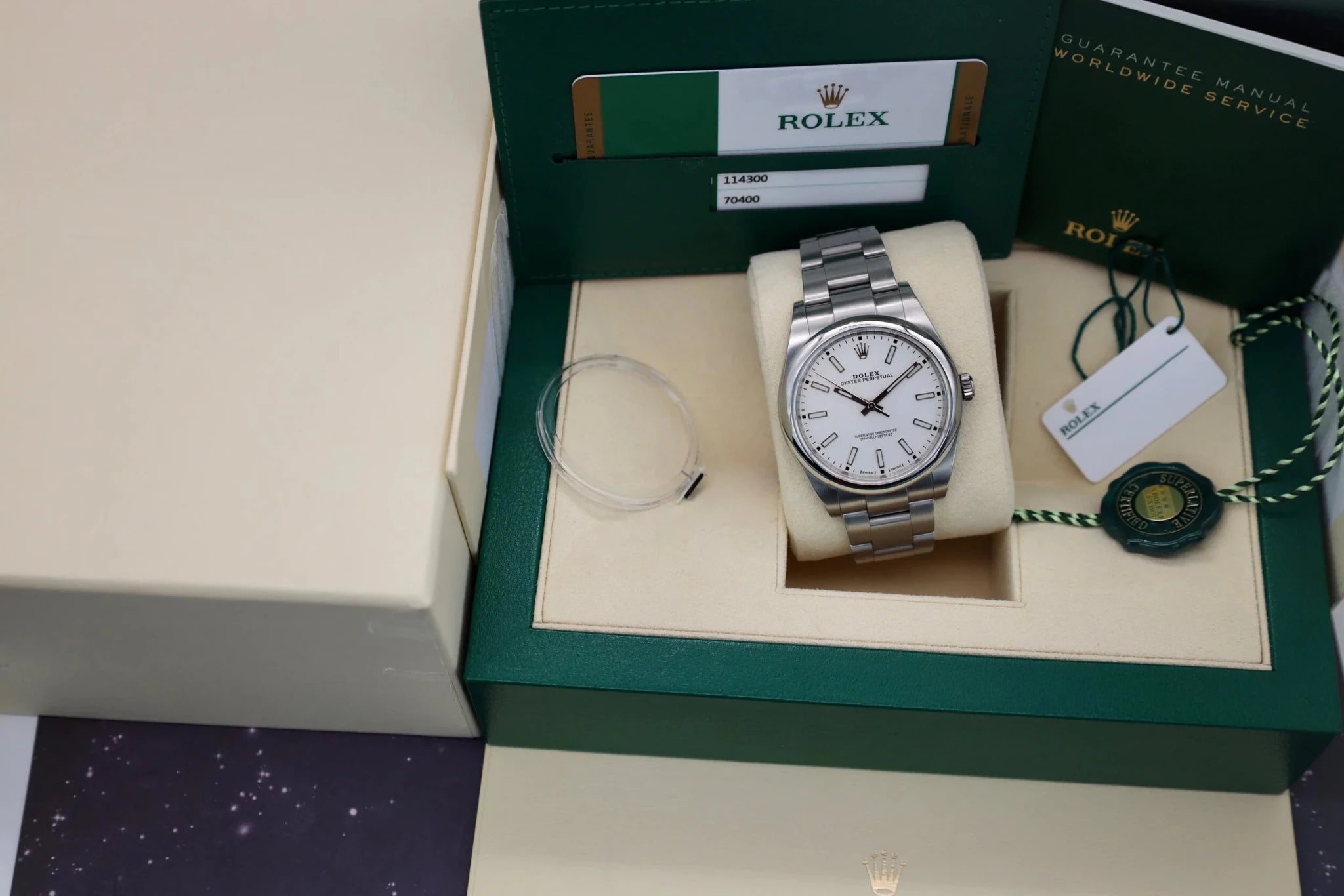 2018 Rolex Oyster Perpetual Ref. 114300 | White Dial | Full Set - Sierra Time Co