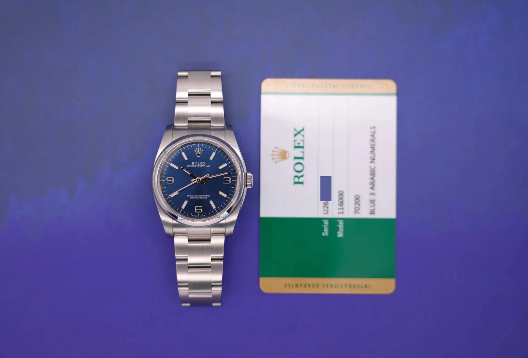 2019 Rolex Oyster Perpetual Ref. 116000 | Blue 3-6-9 Dial | Card - Sierra Time Co