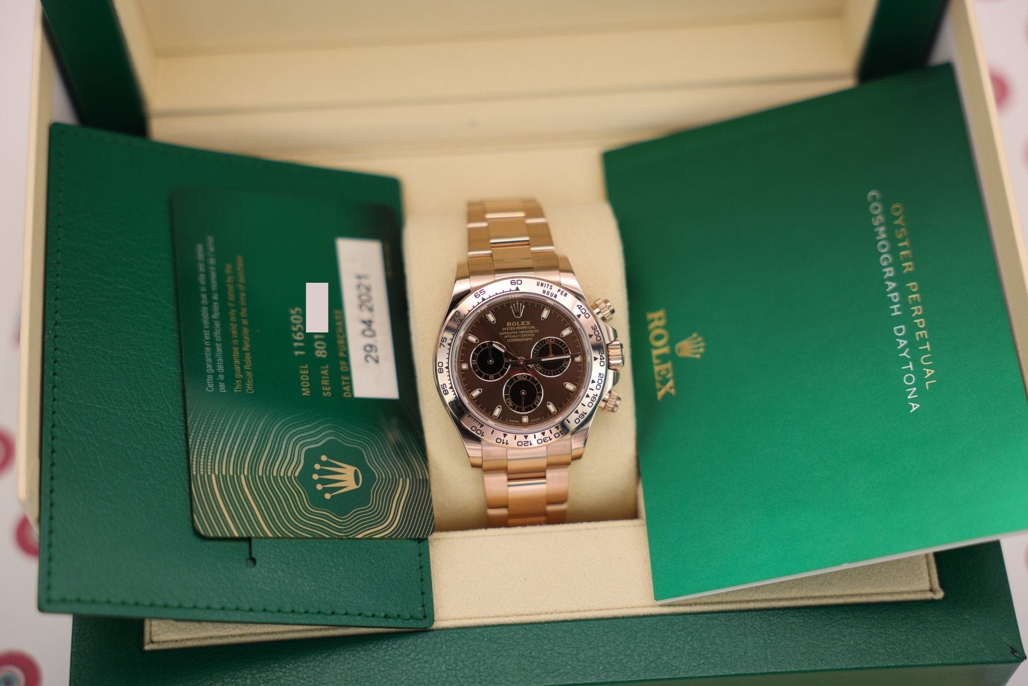 2021 Rolex Daytona Ref. 116505 | 18K Rose Gold | Chocolate Dial | Box and Papers - Sierra Time Co