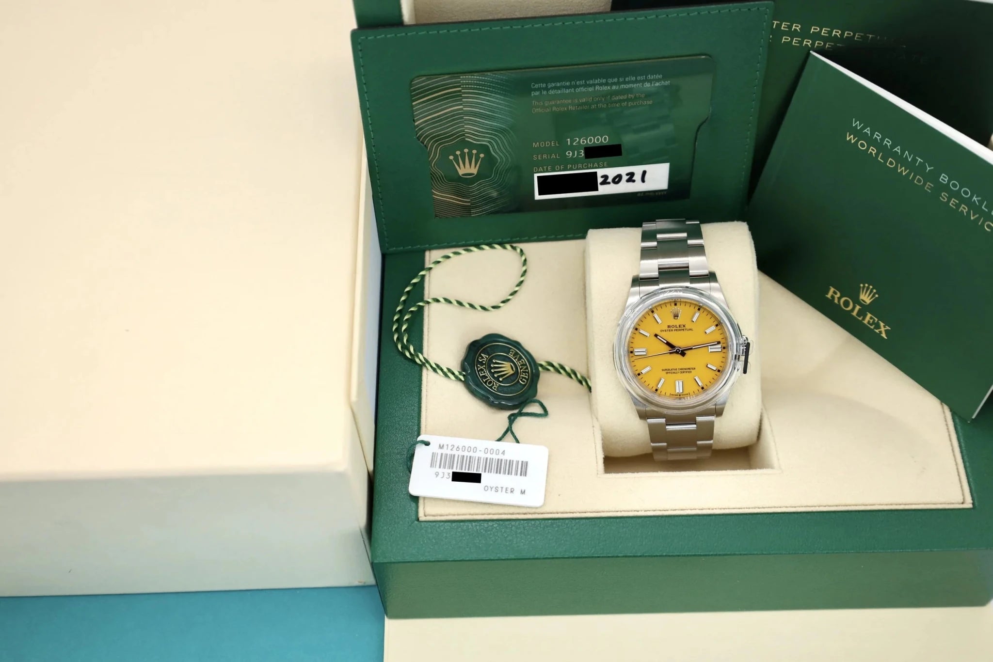 2021 Rolex Oyster Perpetual Ref. 126000 | Yellow Dial | Full Set - Sierra Time Co