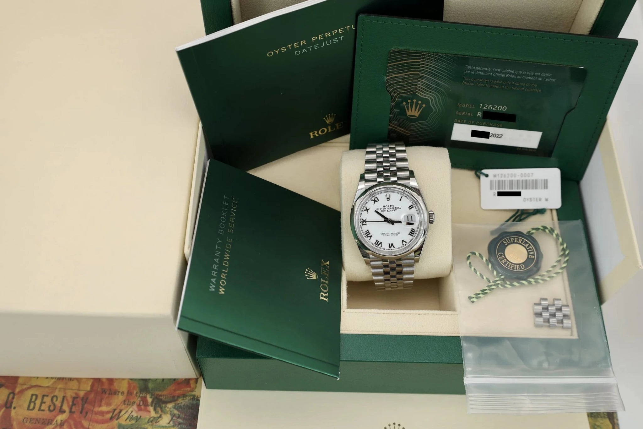 2022 Rolex Datejust Ref. 126200 | White Roman Dial | Full Set - Sierra Time Co