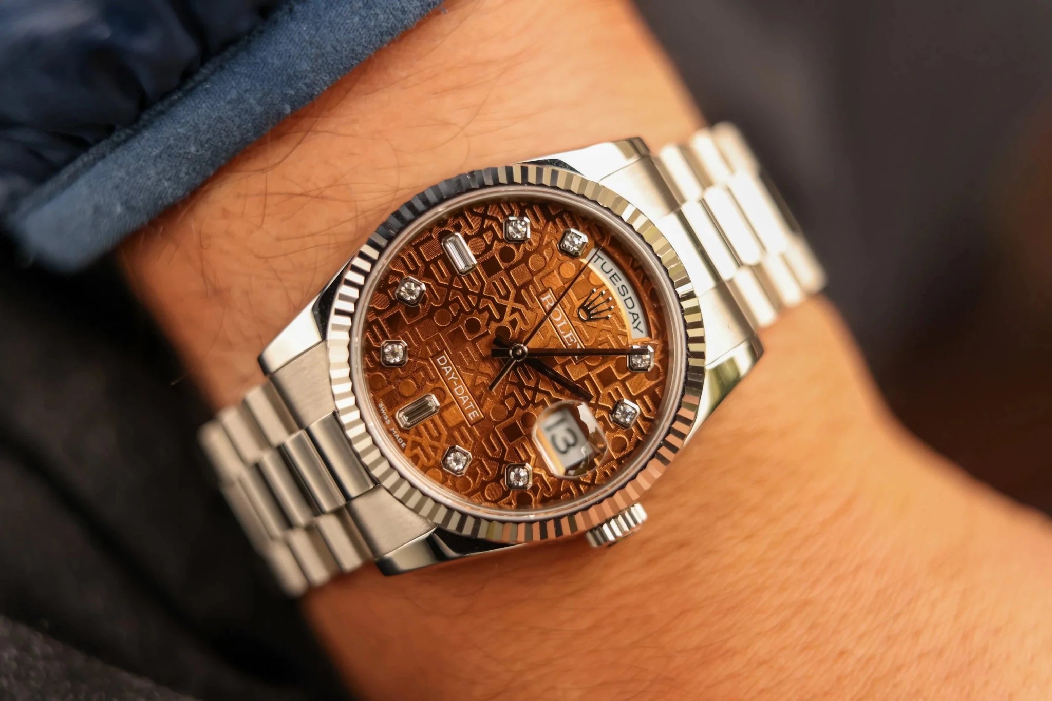 2022 Rolex Day-Date Ref. 118239 | Copper Diamond Dial | New Old Stock | Box and Papers - Sierra Time Co