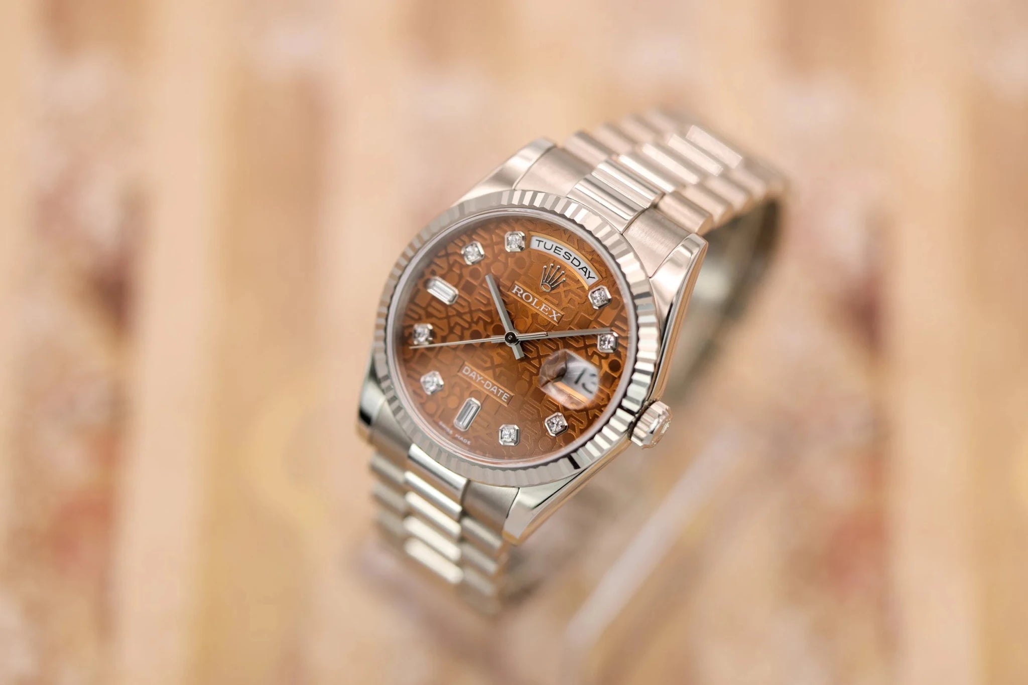 2022 Rolex Day-Date Ref. 118239 | Copper Diamond Dial | New Old Stock | Box and Papers - Sierra Time Co
