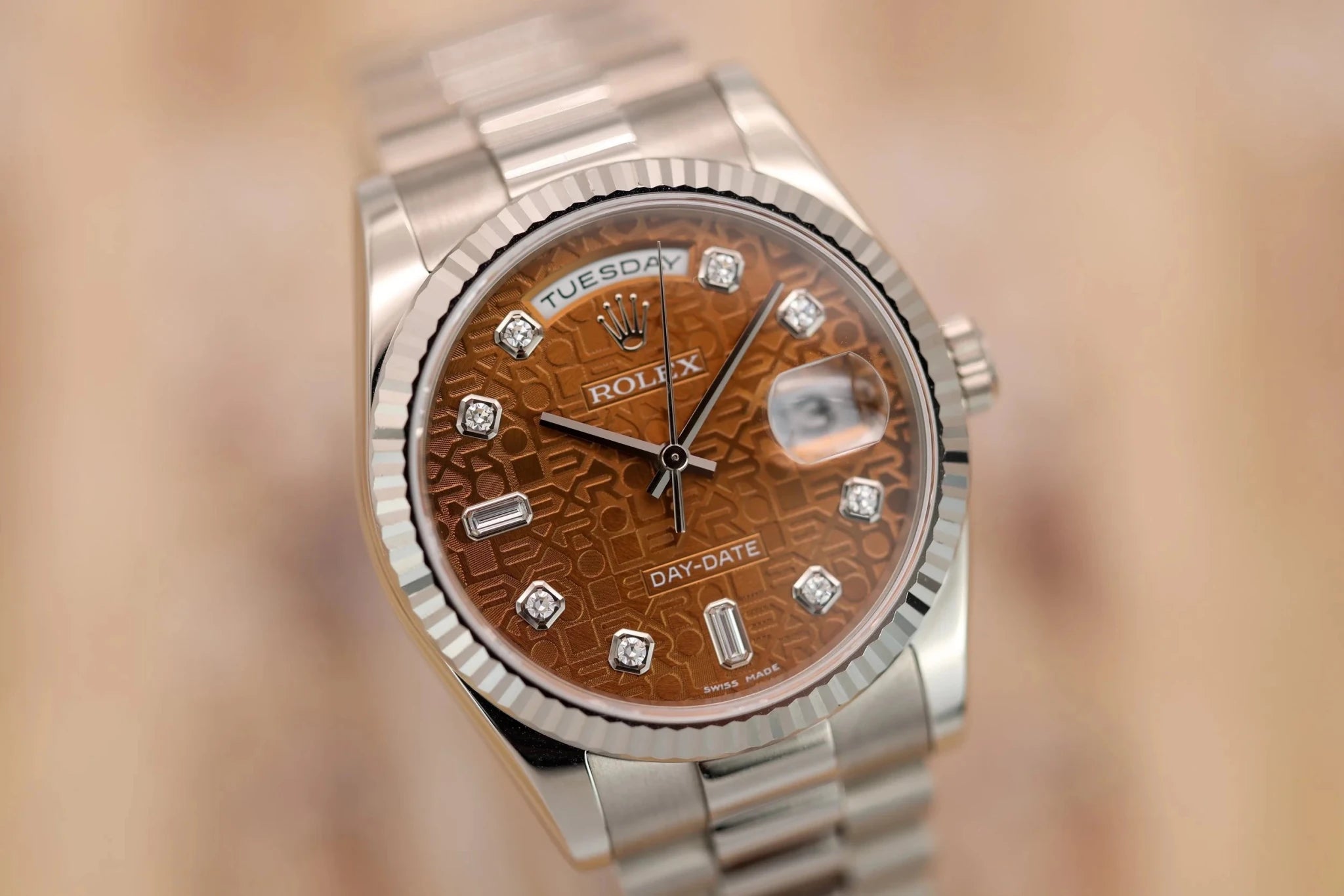 2022 Rolex Day-Date Ref. 118239 | Copper Diamond Dial | New Old Stock | Box and Papers - Sierra Time Co