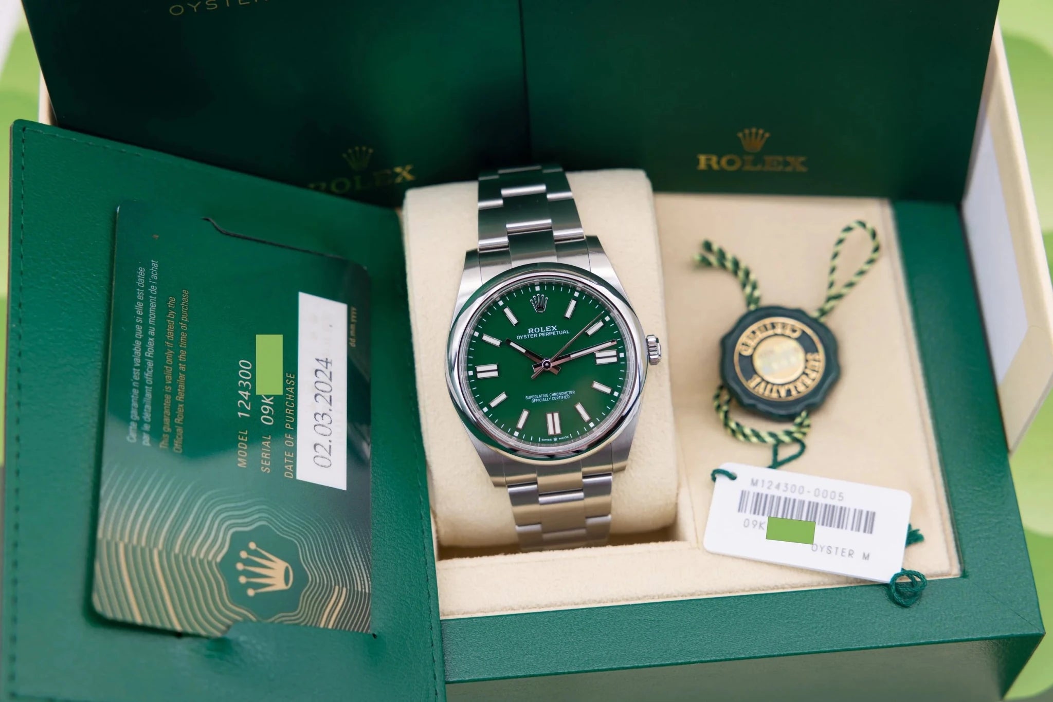 2024 Rolex Oyster Perpetual Ref. 124300 | Green Dial | Box and Papers - Sierra Time Co